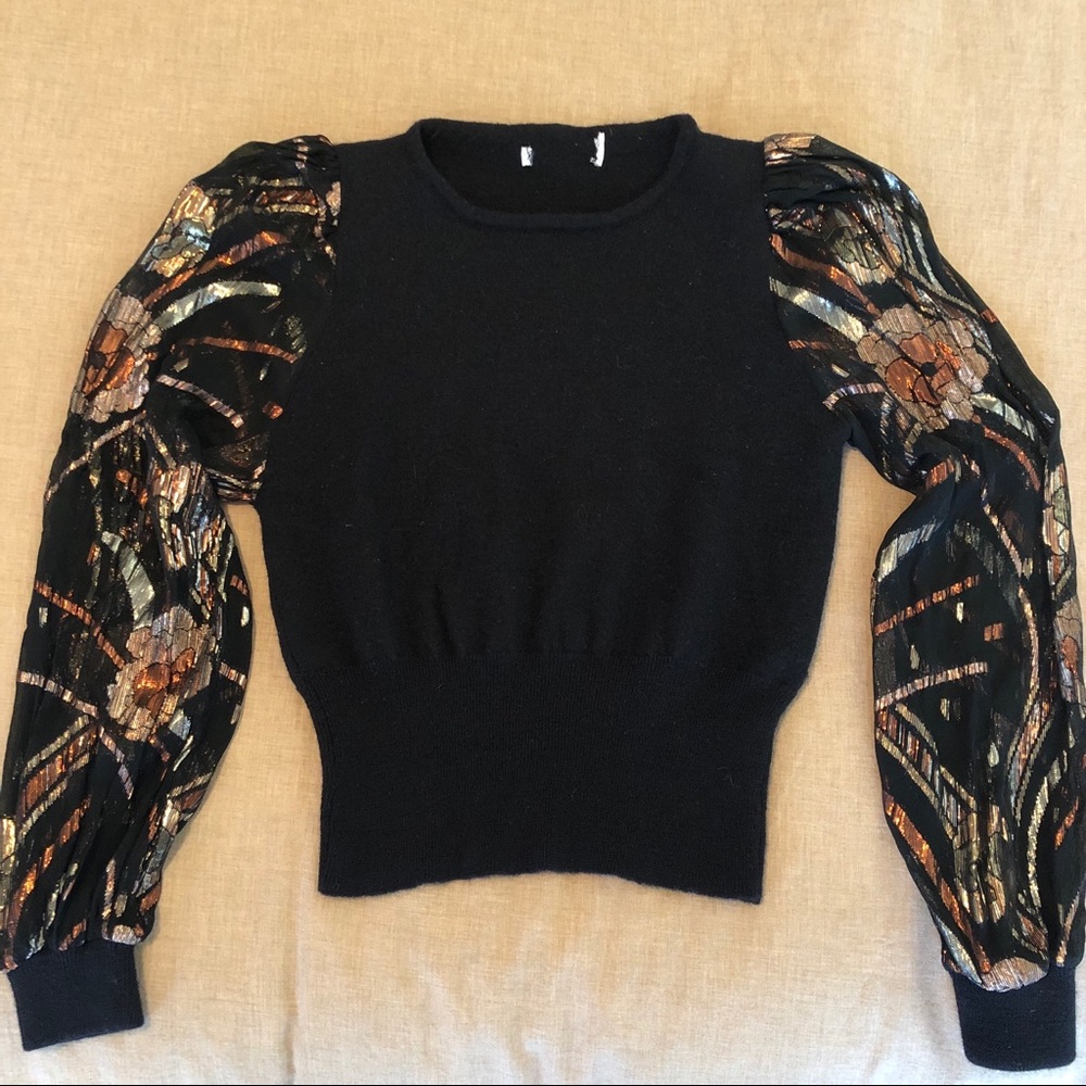 VINTAGE | Sheer Metallic Sleeve Sweater